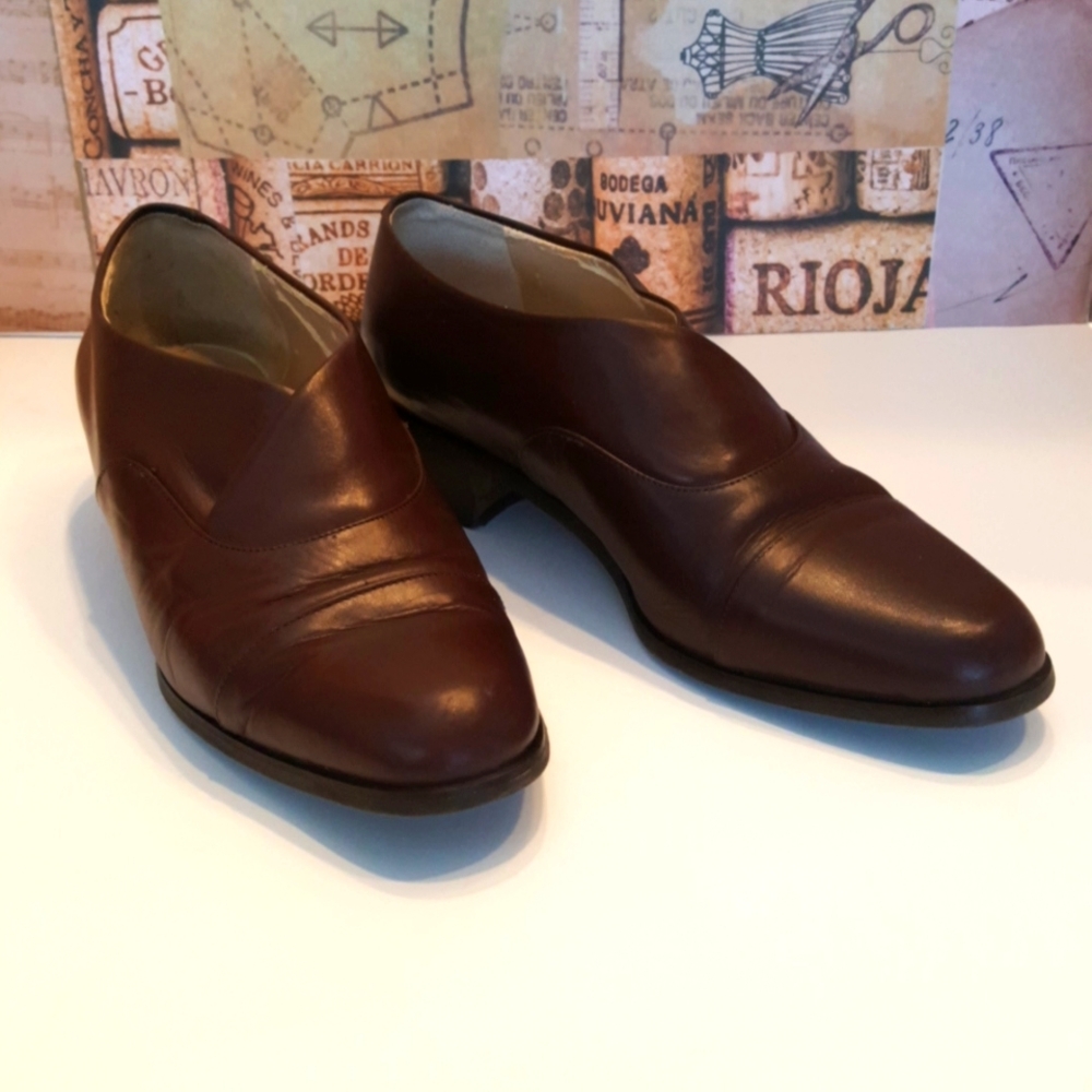 Vera Gomma SIMARD Red Brown Italian Leather Loafer Shoes, Vintage (EU 37.5) - Picture 2 of 11